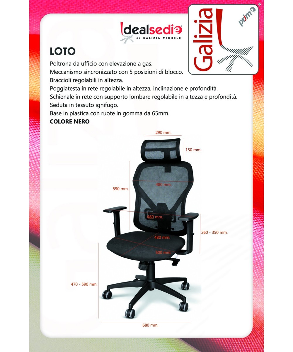 LOTO SEDIA DIREZIONALE CON POGGIA TESTA IN 3 D COLORE NERA