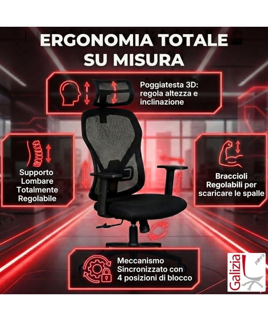 LOTO SEDIA DIREZIONALE CON POGGIA TESTA IN 3 D COLORE NERA