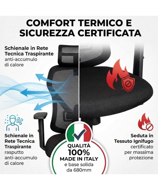 LOTO SEDIA DIREZIONALE CON POGGIA TESTA IN 3 D COLORE NERA