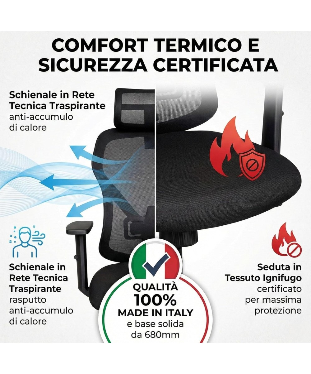 LOTO SEDIA DIREZIONALE CON POGGIA TESTA IN 3 D COLORE NERA