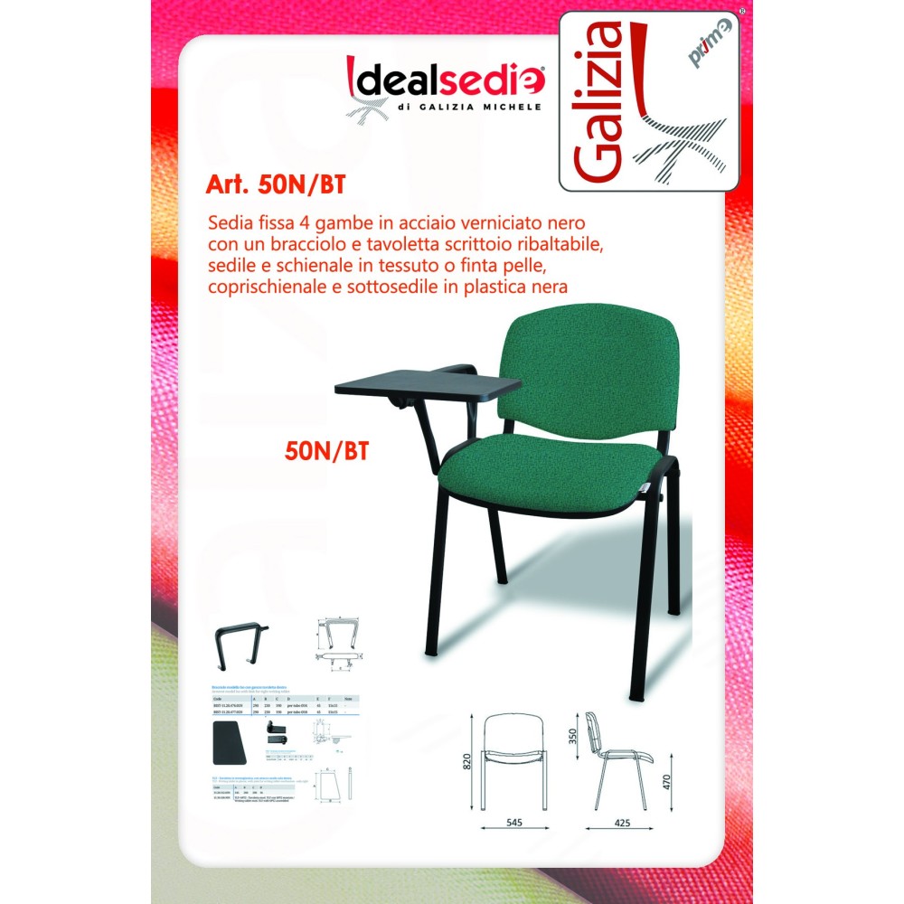 50N BT SEDIA FISSA  RIVESTITA CON TELAIO IN ACCIAIO NERO CON TAVOLETTA E SCRITTOIO