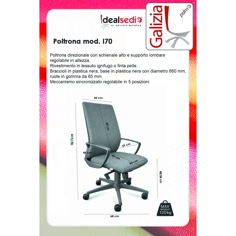 I70 SEDIA DIREZIONALE RIVESTITA CON SUPPORTO LOMBARE