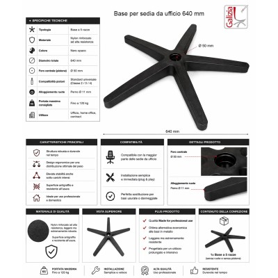 KIT DI RICAMBIO PER SEDIA DA UFFICIO NERO
