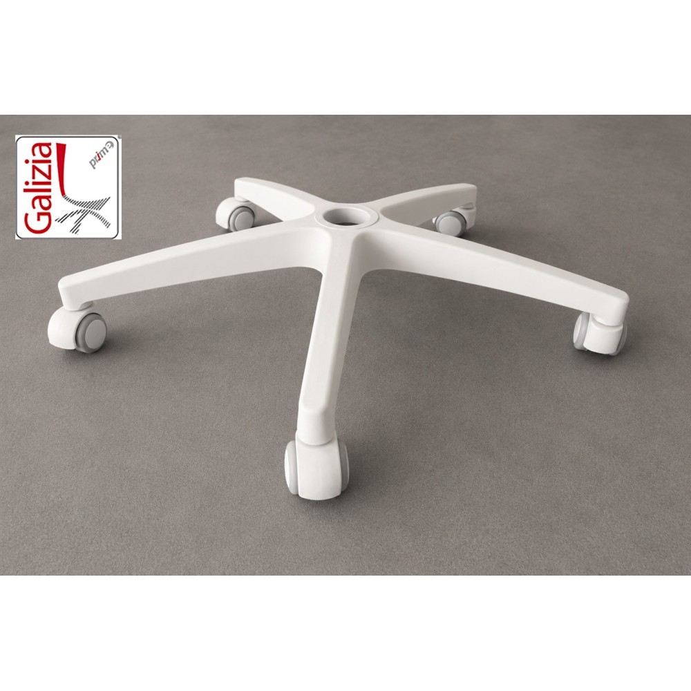 BASE IN PLASTICA  BIANCA  680 mm + RUOTE  IN GOMMA BIANCHE PERNO 11 mm