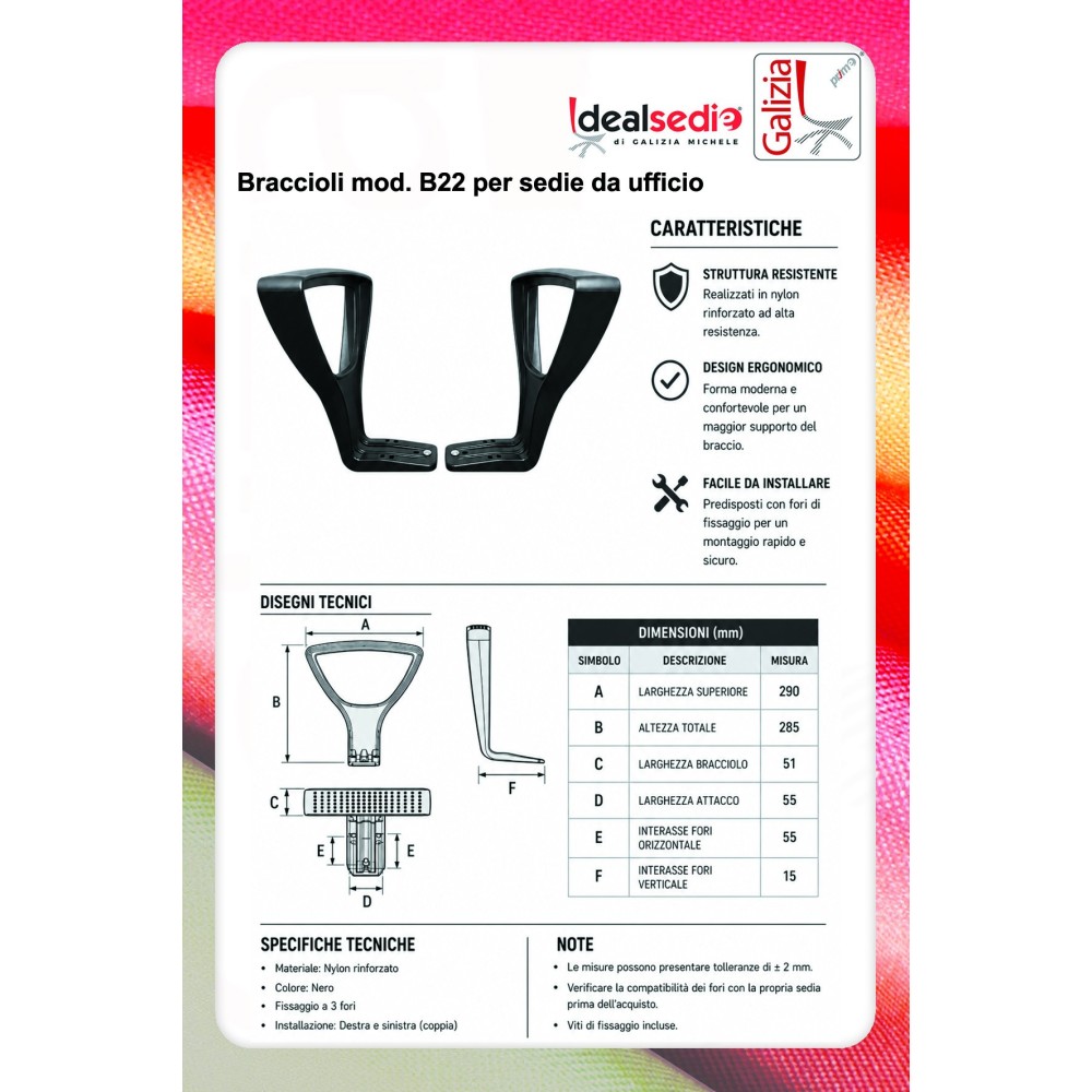 BRACCIOLI FISSI IN PLASTICA NERA B22