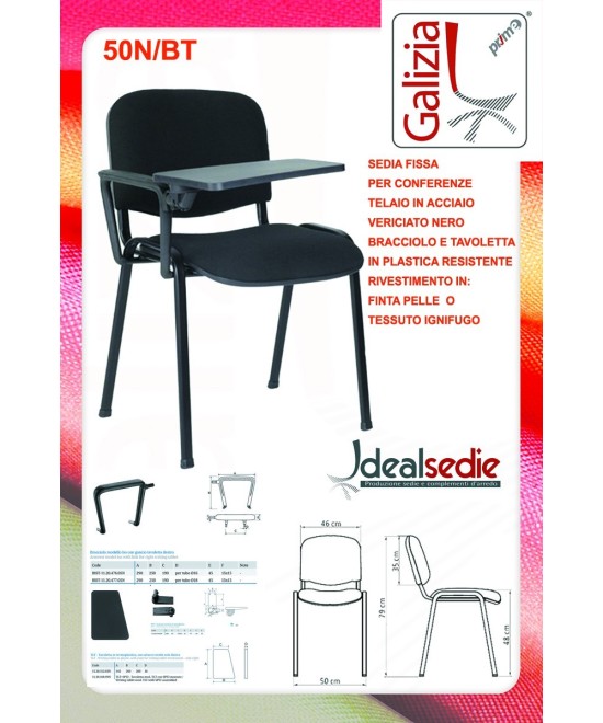 50C BT SEDIA FISSA CON TELAIO IN ACCIAIO CROMATO CON TAVOLETTA SCRITTOIO
