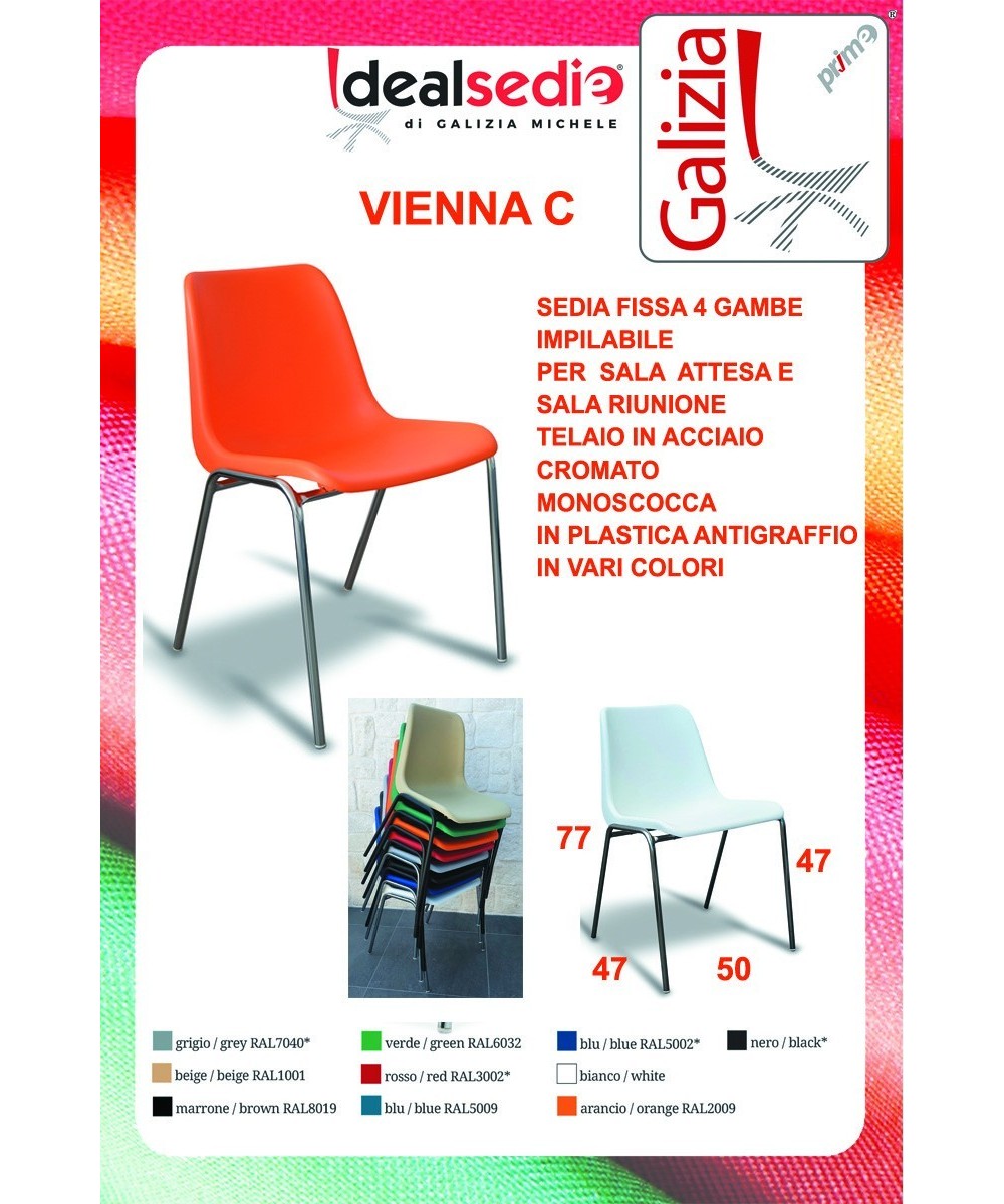 VIENNA  C  SEDIA FISSA IN PLASTICA CON TELAIO CROMATO