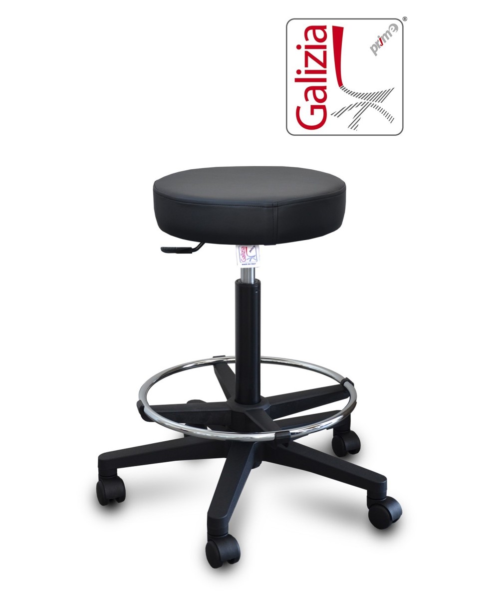 S15N SGABELLO BASSO  IN FINTA PELLE CON POGGIAPIEDI E BASE IN PLASTICA NERA