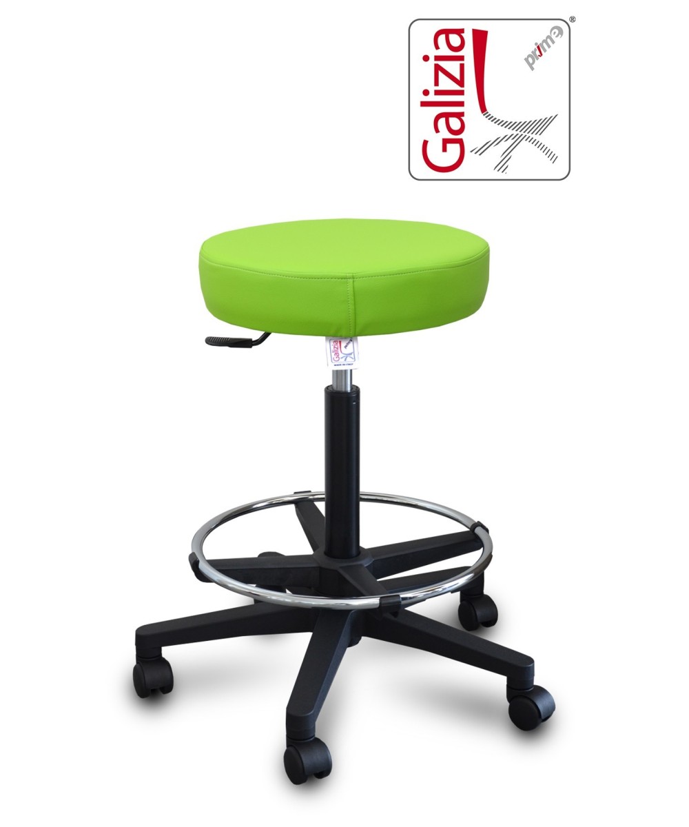 S15N SGABELLO BASSO  IN FINTA PELLE CON POGGIAPIEDI E BASE IN PLASTICA NERA