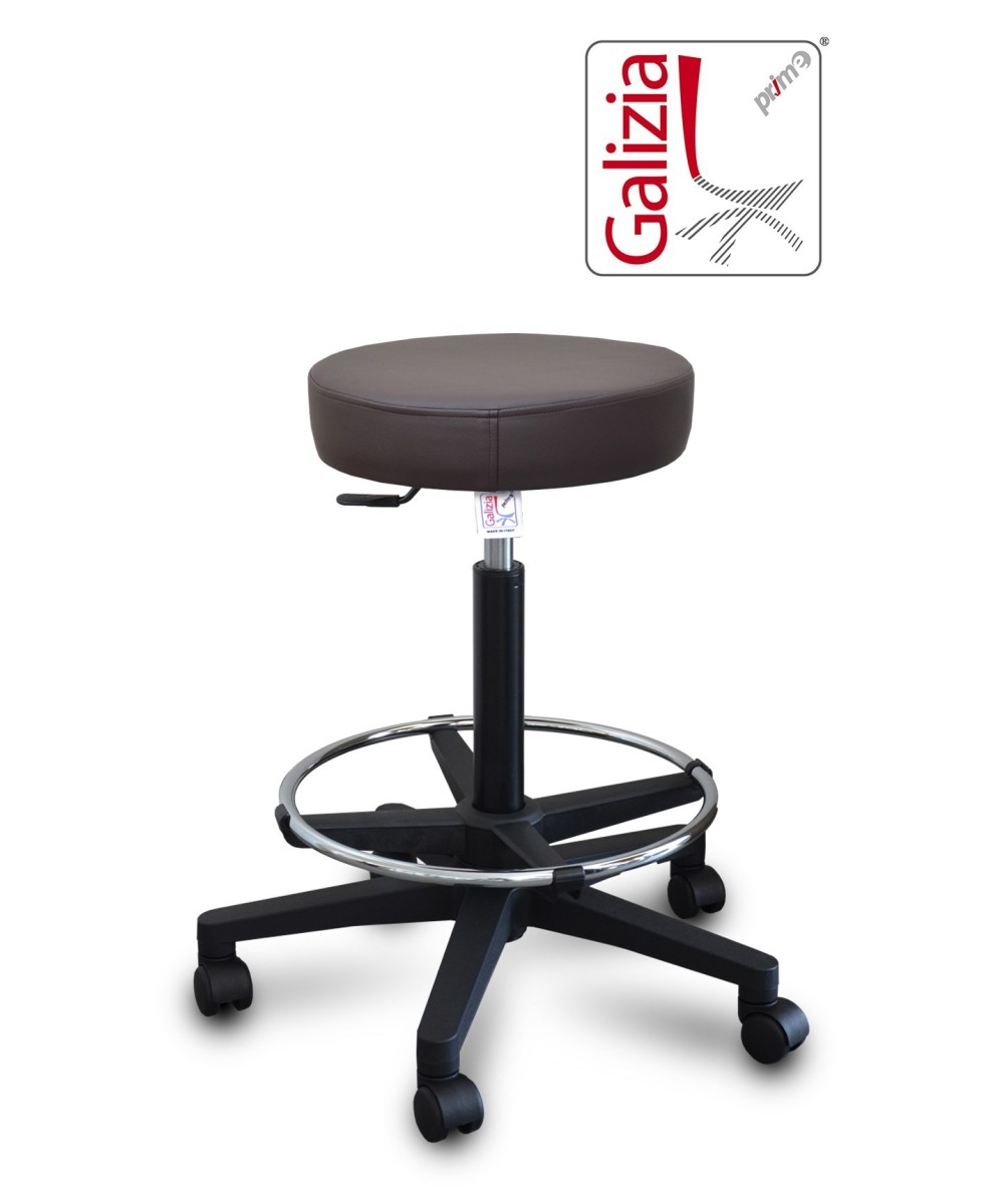 S15N SGABELLO BASSO  IN FINTA PELLE CON POGGIAPIEDI E BASE IN PLASTICA NERA