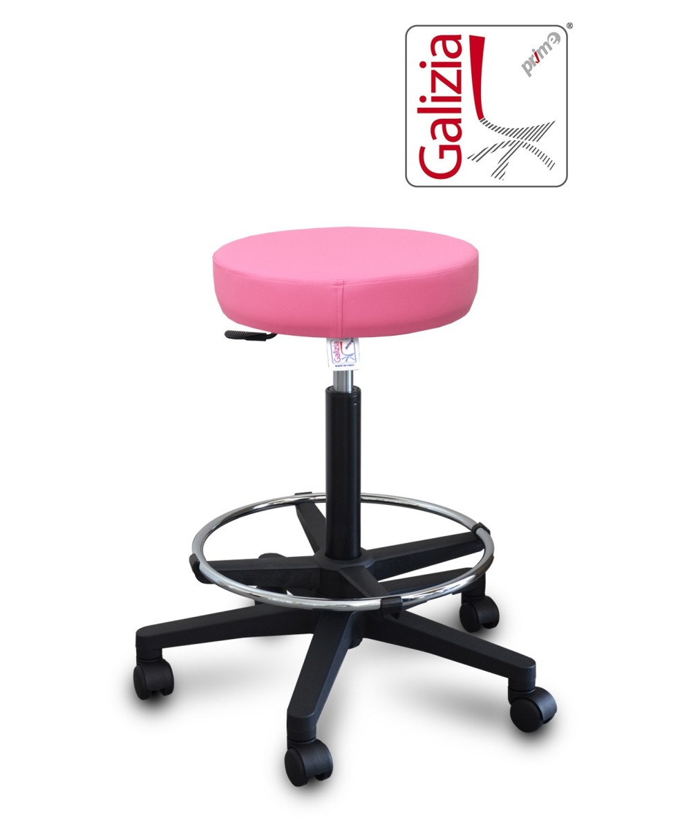 S15N SGABELLO BASSO  IN FINTA PELLE CON POGGIAPIEDI E BASE IN PLASTICA NERA