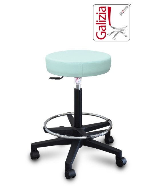 S15N SGABELLO BASSO  IN FINTA PELLE CON POGGIAPIEDI E BASE IN PLASTICA NERA