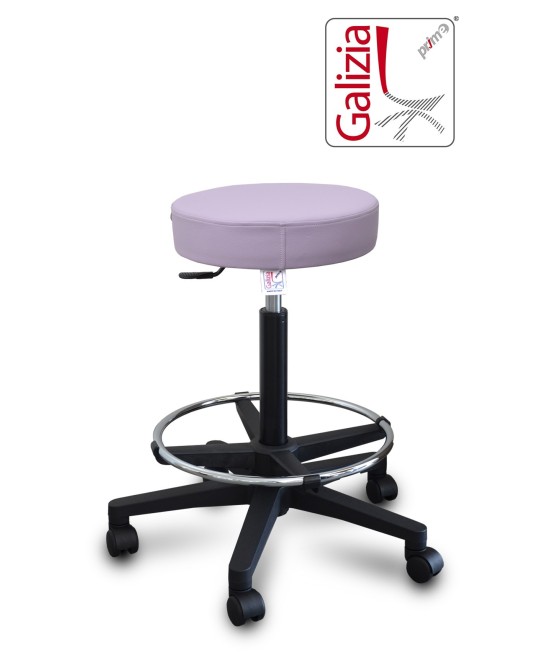 S15N SGABELLO BASSO  IN FINTA PELLE CON POGGIAPIEDI E BASE IN PLASTICA NERA