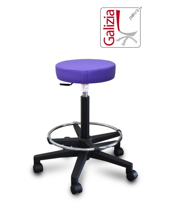 S15N SGABELLO BASSO  IN FINTA PELLE CON POGGIAPIEDI E BASE IN PLASTICA NERA