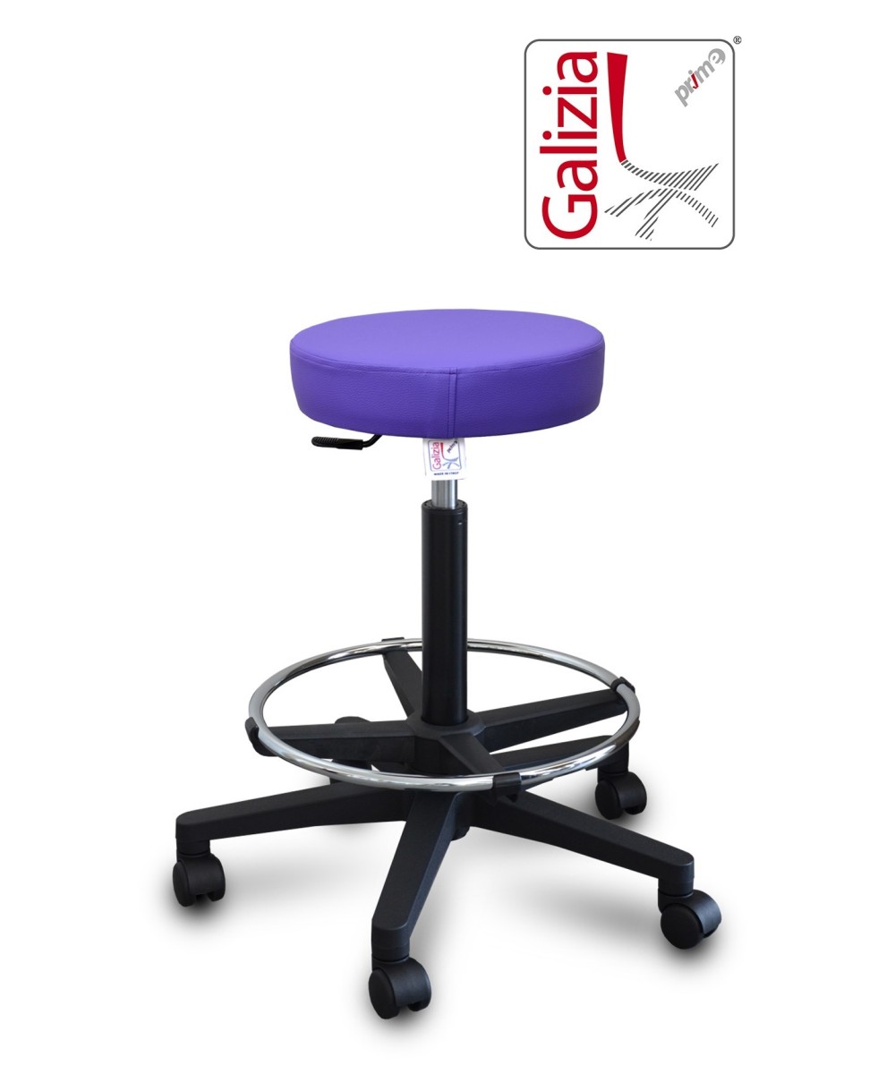 S15N SGABELLO BASSO  IN FINTA PELLE CON POGGIAPIEDI E BASE IN PLASTICA NERA