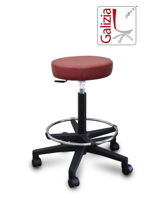 S15N SGABELLO BASSO  IN FINTA PELLE CON POGGIAPIEDI E BASE IN PLASTICA NERA