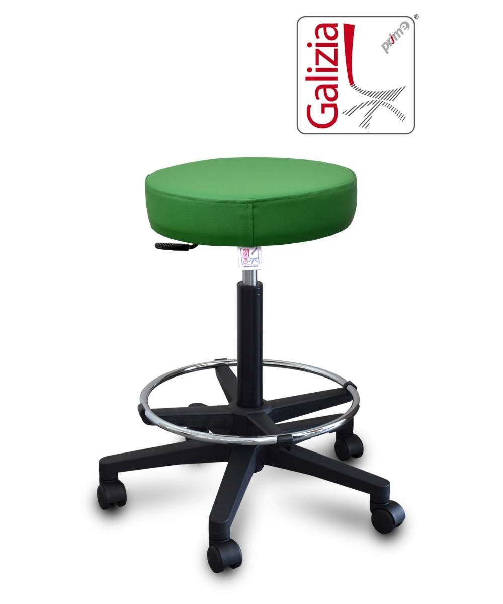 S15N SGABELLO BASSO  IN FINTA PELLE CON POGGIAPIEDI E BASE IN PLASTICA NERA